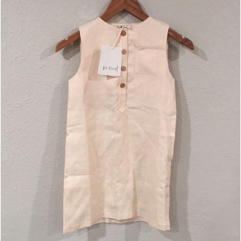 Be Kind 100% Linen Beach Star Summer Dress Girls Size 9/10 Cream Sleeveless